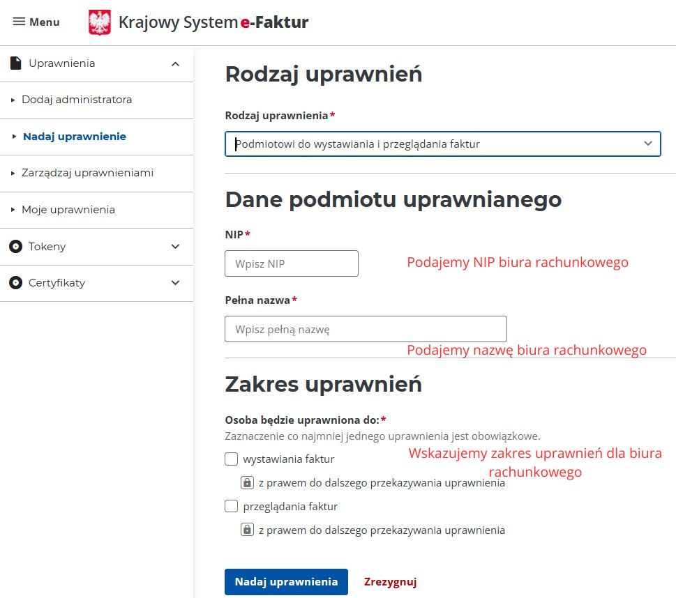 Uprawnienia KSeF dla biura rachunkowego jako podmiotu