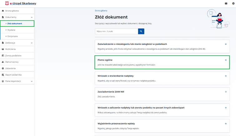 e-Urząd Skarbowy pismo ogólne ZAW-FA